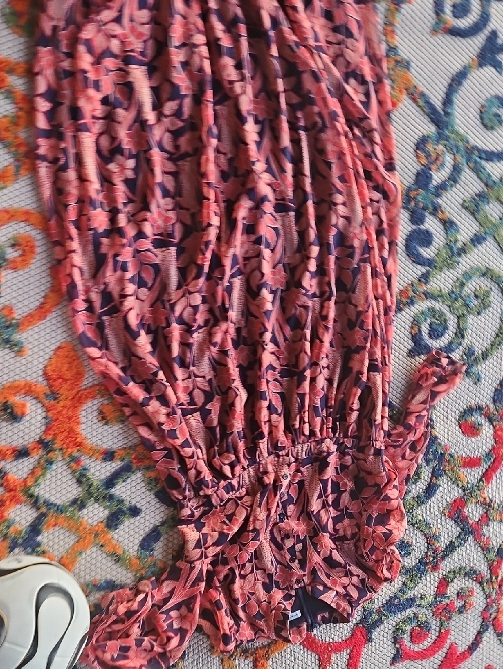 Floral Pink Maxi Dress with Navy Accents. Fully Lined